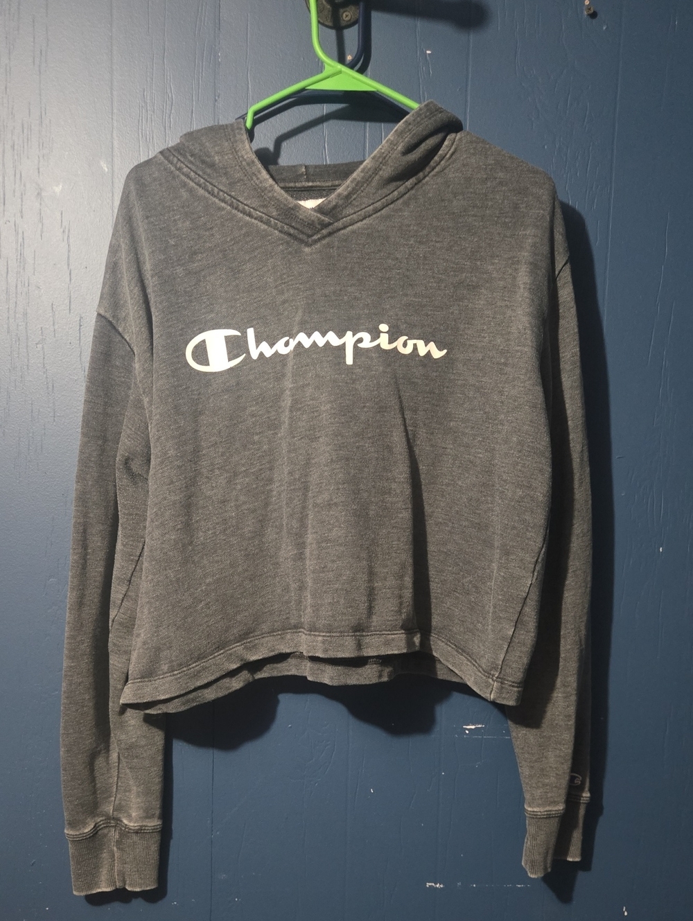 Champion Women's Dark Gray Hooded Cropped Sweatshirt